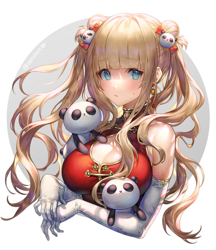 Blonde Girl with Pandas — Red