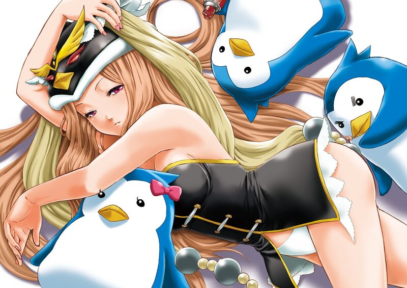 Blonde girl with penguins