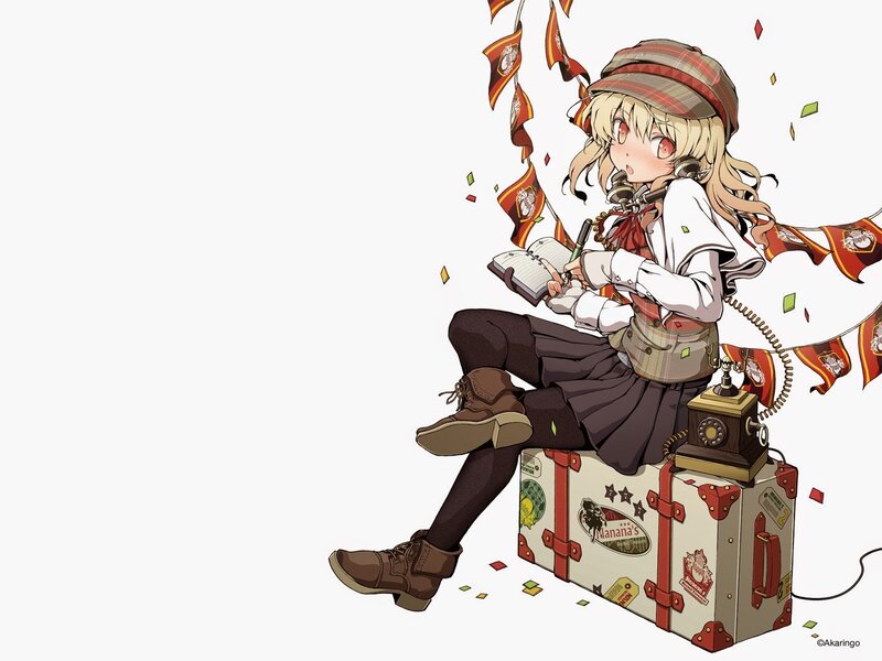 Blonde Girl with Phone — White
