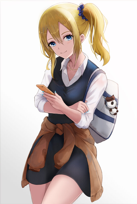 Blonde Girl with Phone — Yellow