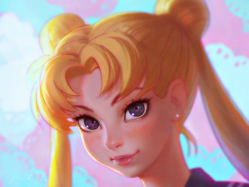 Blonde Girl with Pigtails — Pink
