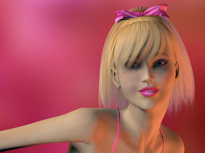 blonde girl with pink bow