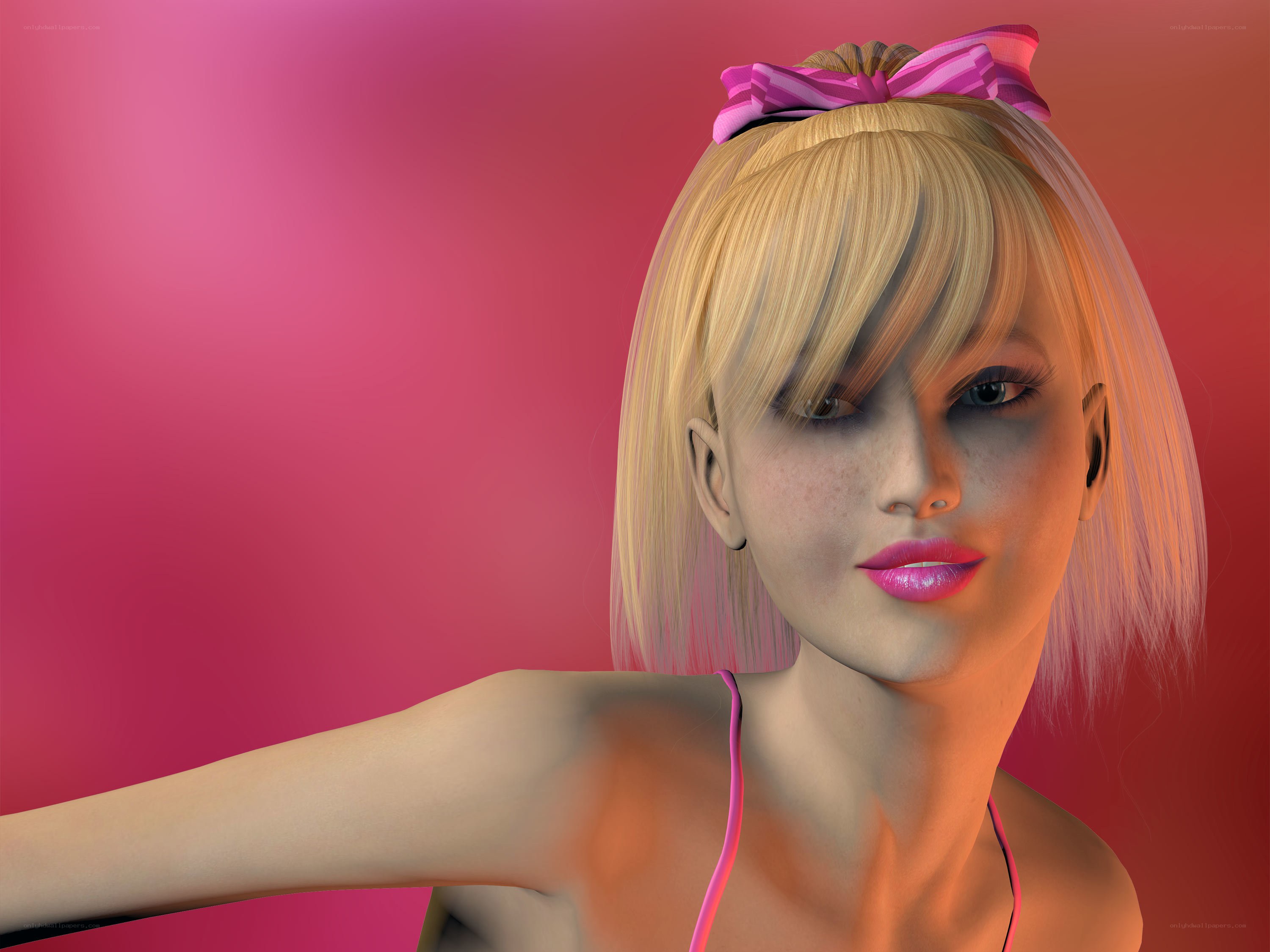 blonde girl with pink bow
