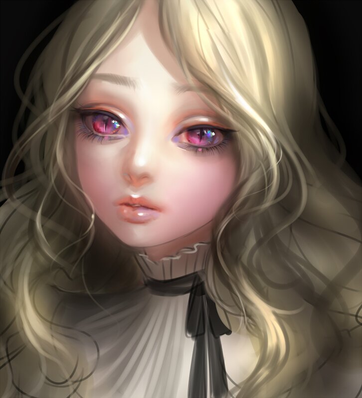 blonde girl with pink eyes