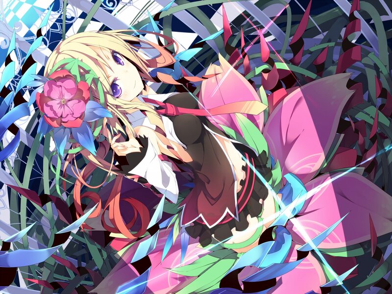 blonde girl with pink flower