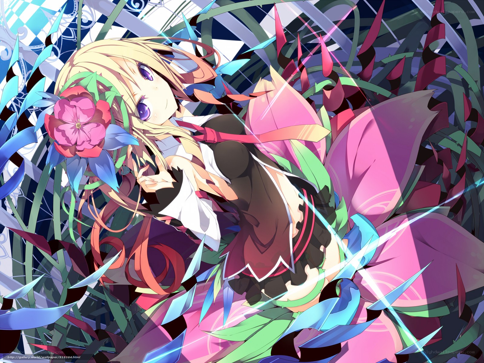 blonde girl with pink flower