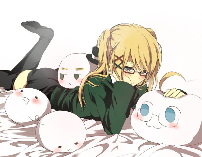 Blonde Girl with Plushies