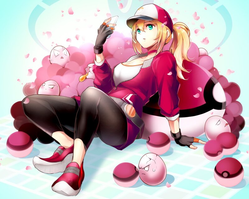 Blonde Girl with Poké Balls — Pink