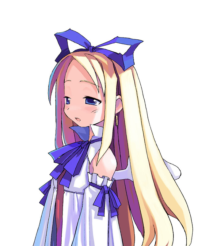 blonde girl with purple bow