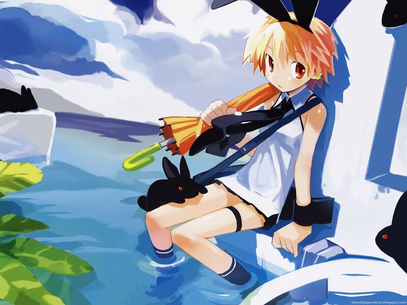 Blonde Girl with Rabbit — Blue, Calm