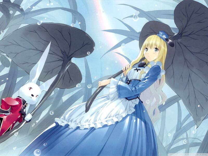 Blonde Girl with Rabbit — Blue, Dreamy, Anime
