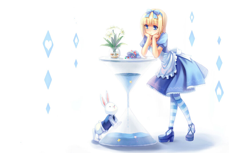 Blonde Girl with Rabbit — Blue, Dreamy