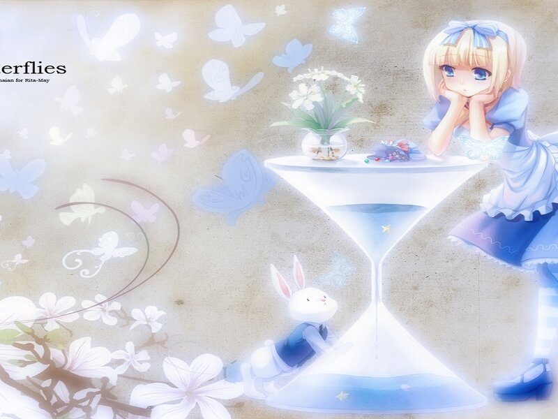 Blonde Girl with Rabbit — Blue