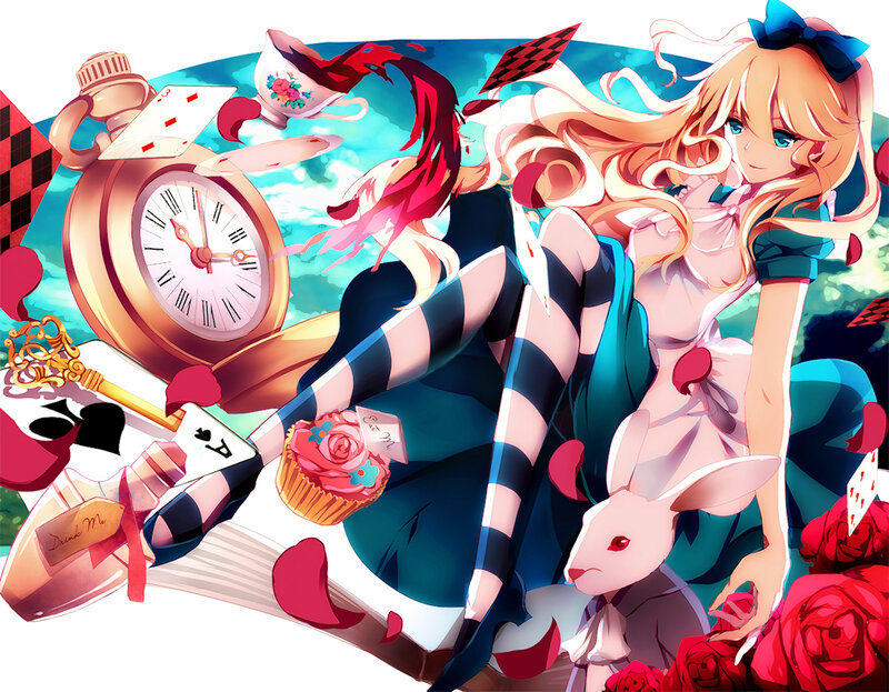 Blonde Girl with Rabbit — Blue, Whimsical, Anime