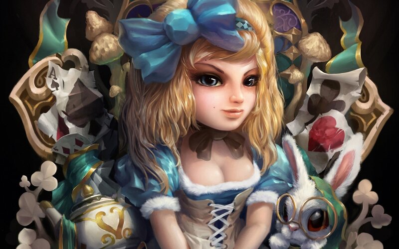 Blonde Girl with Rabbit — Blue, Whimsical