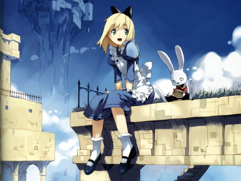 blonde girl with rabbit on wall