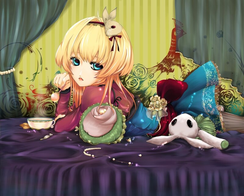 Blonde Girl with Rabbit — Purple