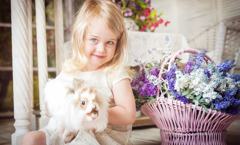 Blonde Girl with Rabbit — White