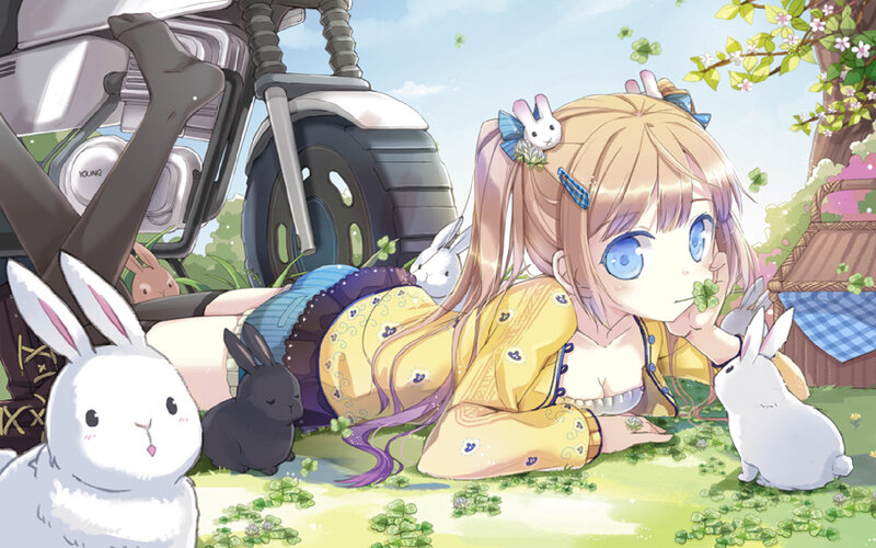 Blonde Girl with Rabbits