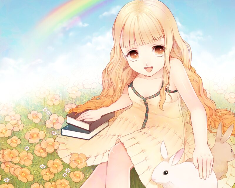 Blonde Girl with Rabbits — Yellow