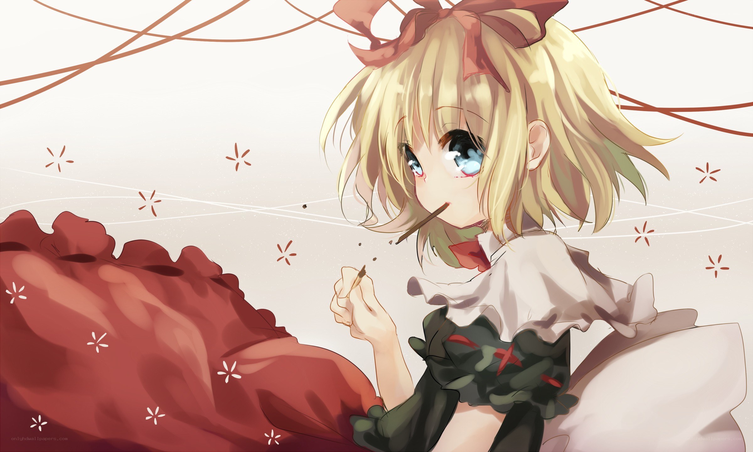 blonde girl with red bow
