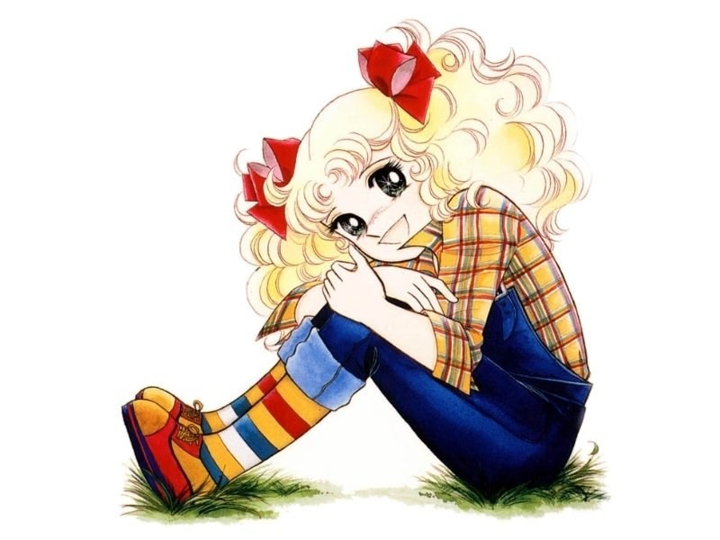 blonde girl with red bows