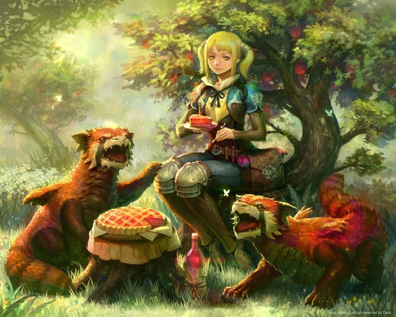 Blonde Girl with Red Creatures