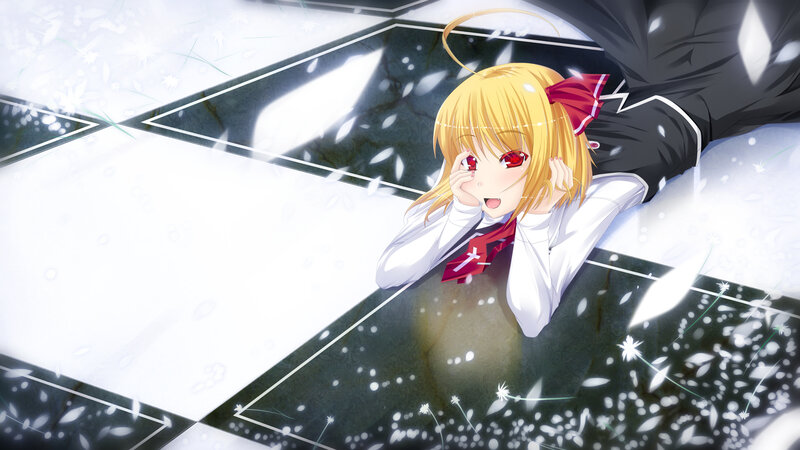 blonde girl with red eyes