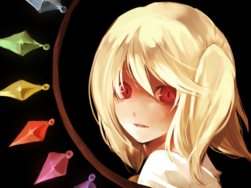 blonde girl with red eyes