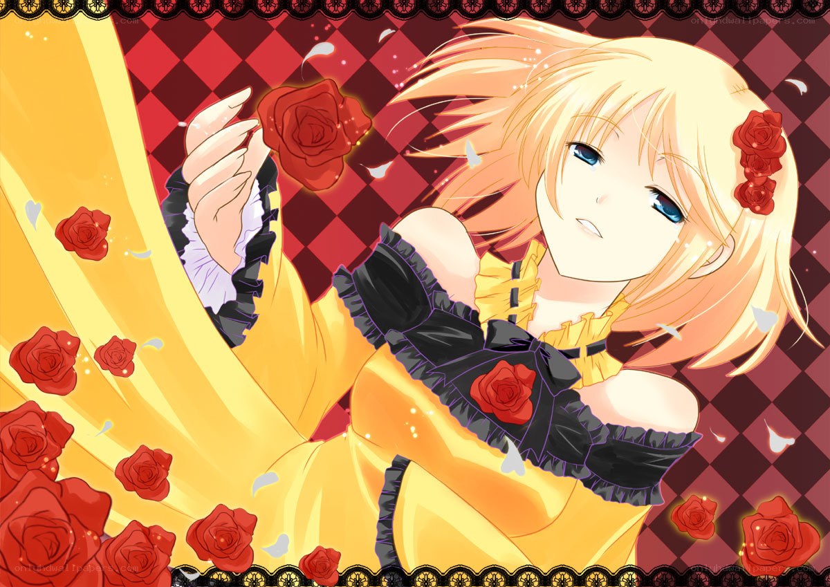 blonde girl with red roses