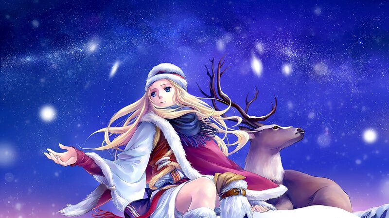 Blonde Girl with Reindeer — Blue