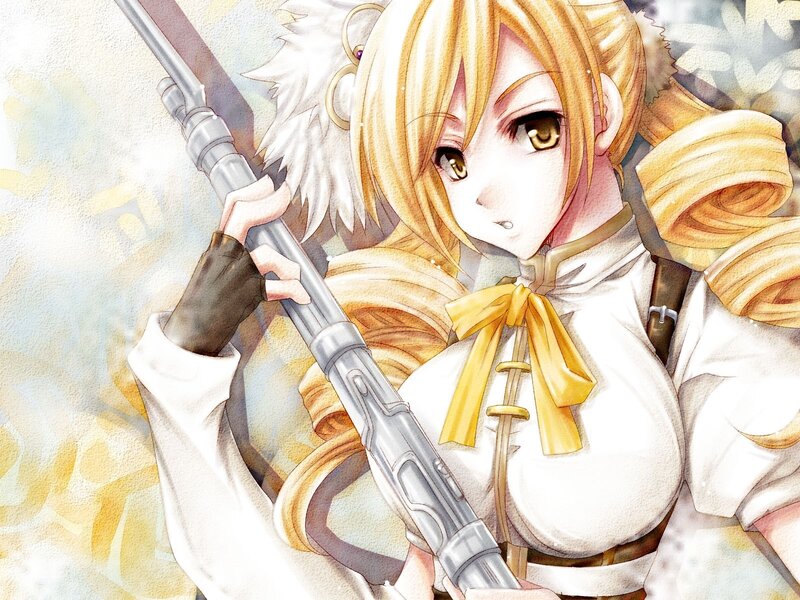 blonde girl with rifle