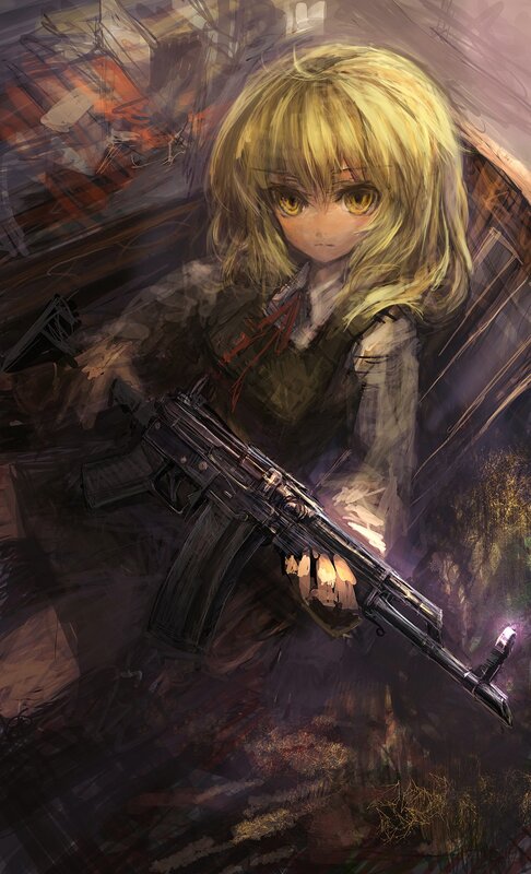 Blonde girl with rifle