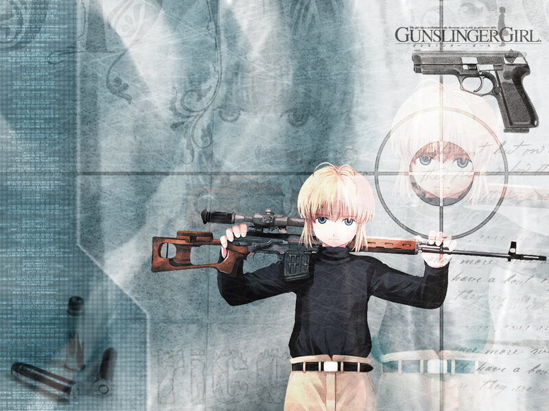 Blonde Girl with Rifle — Blue, Dramatic, Anime