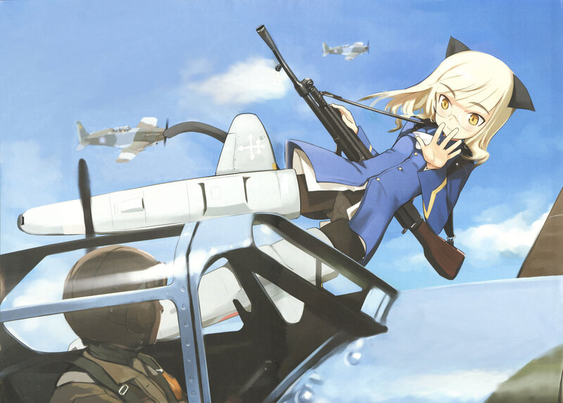 Blonde Girl with Rifle — Blue, Dramatic