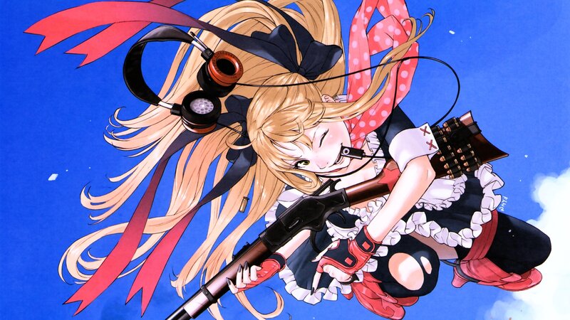 Blonde Girl with Rifle — Blue, Dynamic