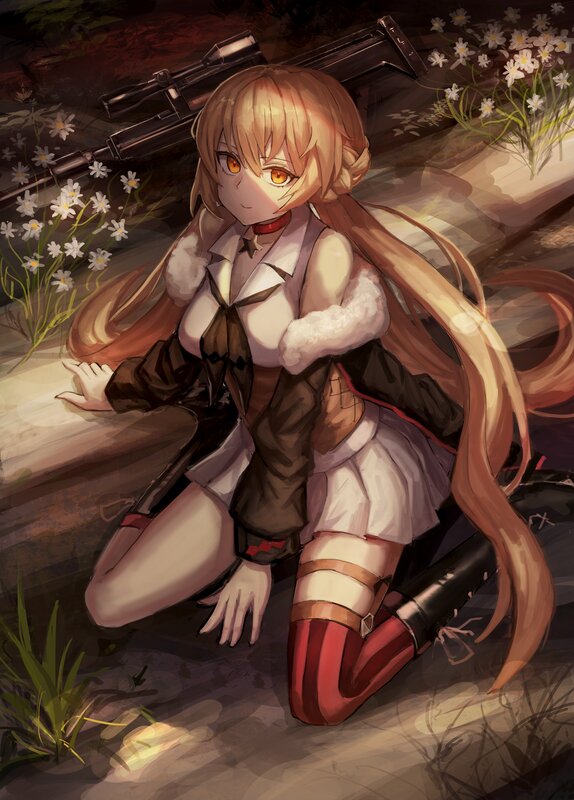 Blonde Girl with Rifle — Brown, Calm, Afternoon