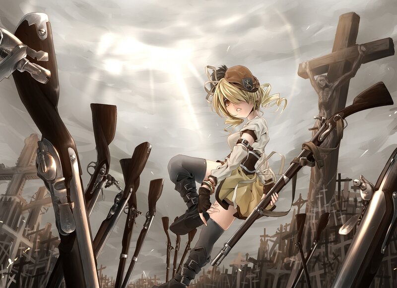 Blonde Girl with Rifle — Gray