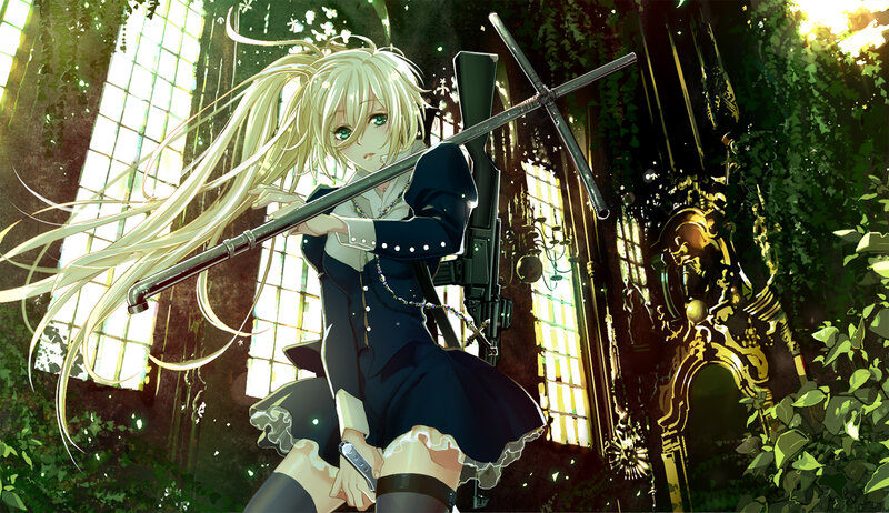 Blonde Girl with Rifle — Green, Dramatic, Afternoon