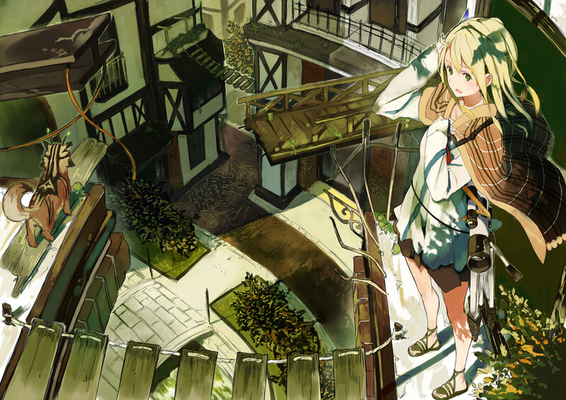 Blonde Girl with Rifle — Green