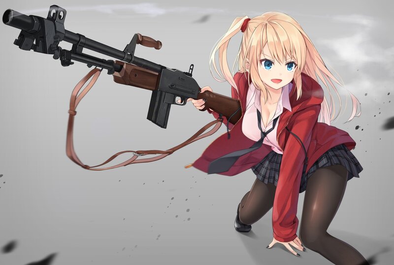 Blonde Girl with Rifle — Red, Dramatic, Anime