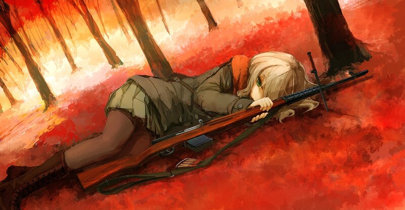 Blonde Girl with Rifle — Red