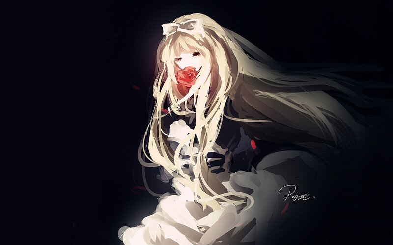 Blonde Girl with Rose — Black