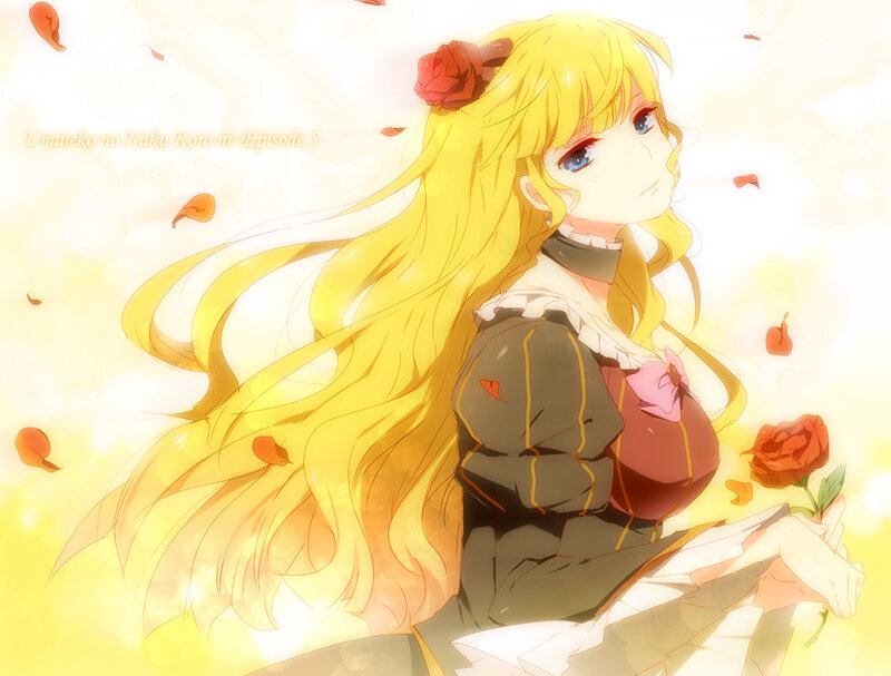 Blonde girl with rose petals