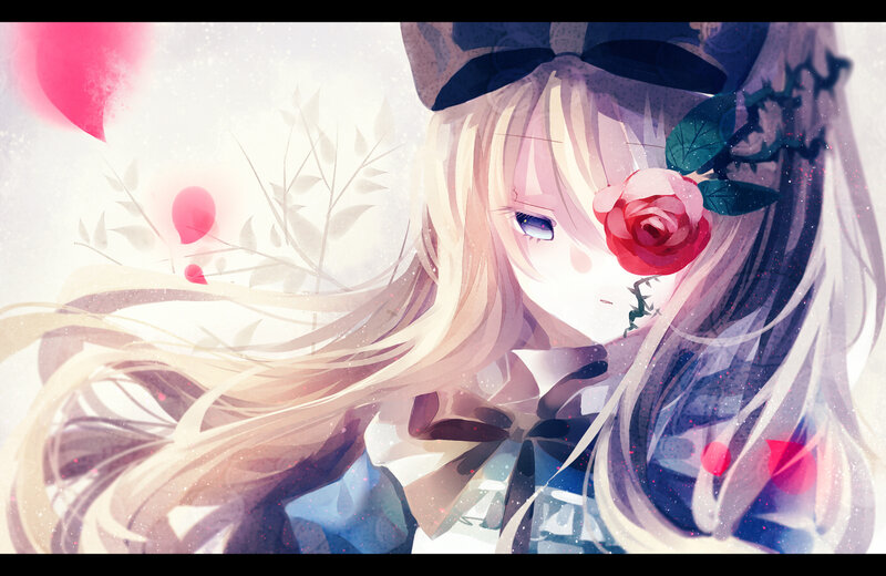 Blonde Girl with Rose — White