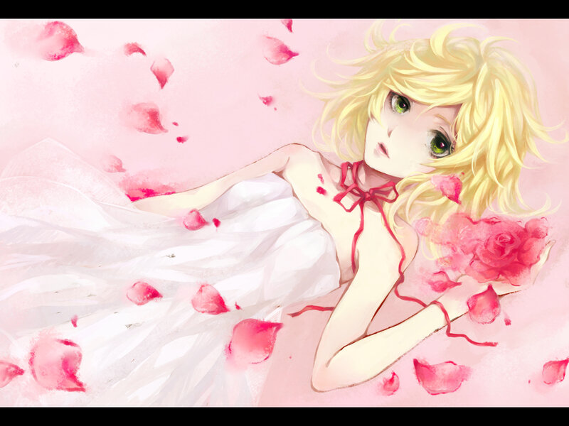 Blonde Girl with Roses — Pink