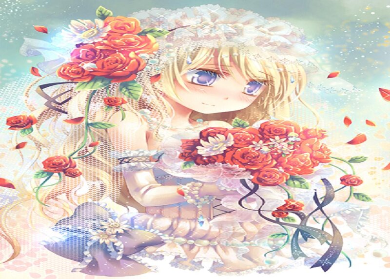 Blonde Girl with Roses — White, Dreamy