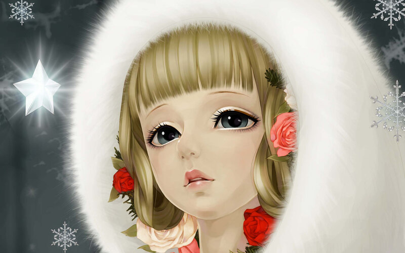 Blonde Girl with Roses — White