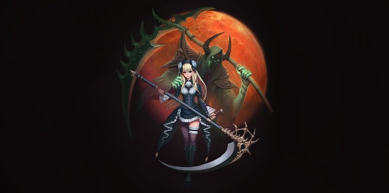 Blonde Girl with Scythe — Black, Dark, Dramatic
