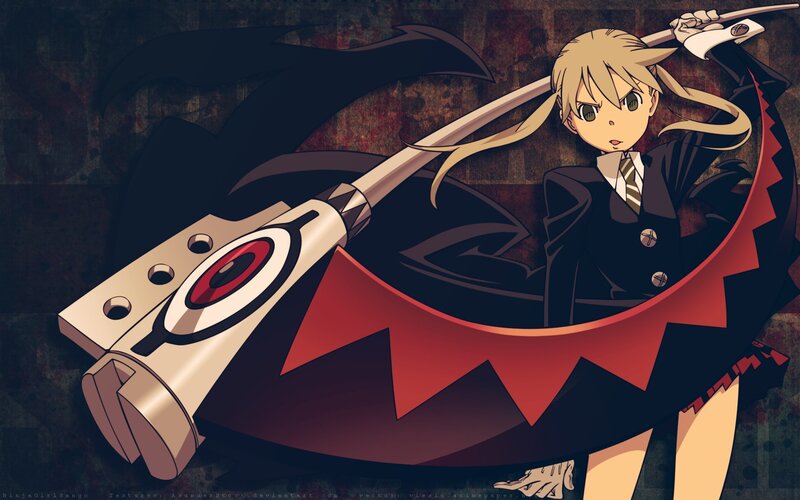 Blonde Girl with Scythe — Black, Dramatic, Anime, School Uniform, Black Cape